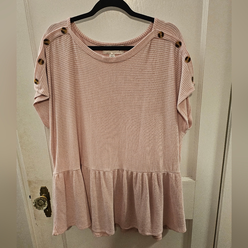Striped Pink Button-Detail Women's Top